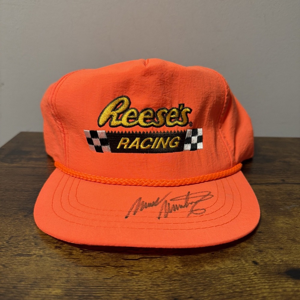 VTG 90s Reese's Racing NASCAR Snapback Hat ORANGE Rope Bill, SIGNED Mark Martin - Picture 2 of 6